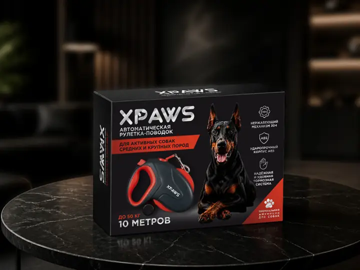 Дизайн упаковки: Коробка поводка-рулетки XPAWS